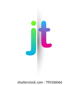 Initial Letter JT Lowercase Logo green, pink and Blue, Modern and Simple Logo Design.