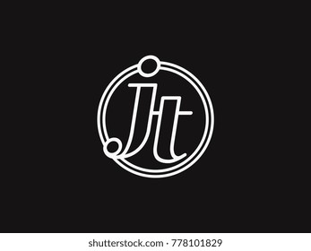 Initial letter jt lowercase outline inside the circle logo template white on black background
