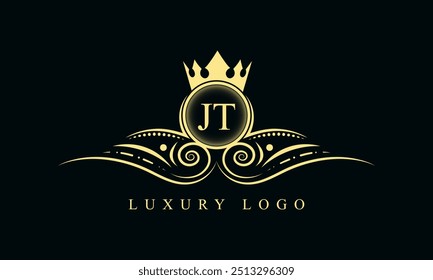 Initial letter JT luxury logo design. JT Luxurious Royal golden Logo design