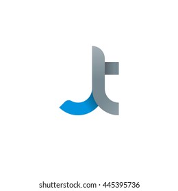 initial letter jt modern linked circle round lowercase logo blue gray