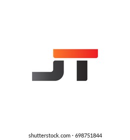 Initial letter JT, straight linked line bold logo, gradient fire red black colors
