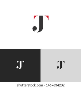 Initial Letter jt uppercase modern logo design template elements. red letter Isolated on black white grey background. Suitable for business, consulting group company.