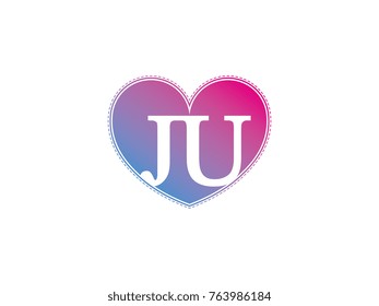 the initial letter JU in the heart symbol as a logo, sign and decoration