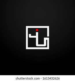 Initial letter JU linked square logo white and red color. Corporate identity design template element. Industry, finance, bank logotype. Square group, technology interaction, network integrate concept.