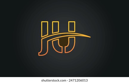Letra inicial JU Logo Design con Swoosh. Diseño creativo y moderno del logotipo de JU sobre fondo negro.