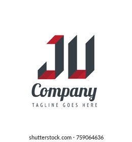 Initial Letter JU Logo With Ribbon Style