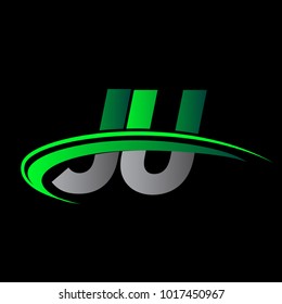 initial letter JU logotype company name colored green and black swoosh design. vector logo for business and company identity.