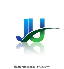 initial letter JU logotype company name colored blue and green swoosh design. vector logo for business and company identity.

