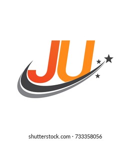 initial letter JU logotype company name colored orange and grey swoosh star design. vector logo for business and company identity.