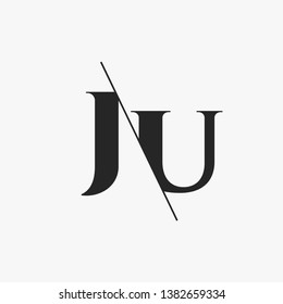 Initial Letter JU Monogram Sliced. Modern logo template isolated on gray background