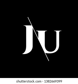 Initial Letter JU Monogram Sliced. Modern logo template isolated on black background