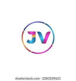 Initial letter JV curve rounded logo, gradient vibrant colorful glossy colors