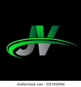 initial letter JV logotype company name colored green and black swoosh design. vector logo for business and company identity.