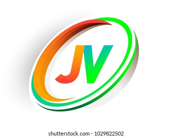 initial letter JV logotype company name colored orange and green circle and swoosh design, modern logo concept. vector logo for business and company identity.