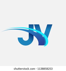 initial letter JV logotype company name colored blue and swoosh design. vector logo for business and company identity.

