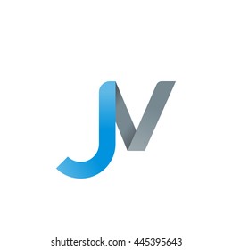 initial letter jv modern linked circle round lowercase logo blue gray