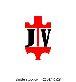 Ursprünglicher Brief JV roten Kronenschild einfaches Logo. Minimal und einzigartig.
