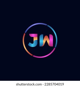 Letra inicial logotipo redondeado de la curva JW, colores brillantes y vivos del degradado