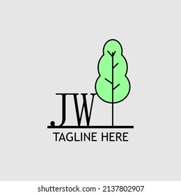 Initial letter JW with green tree logo. Minimal, simple and unique.