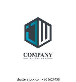 Initial Letter JW IW Hexagonal Design Logo
