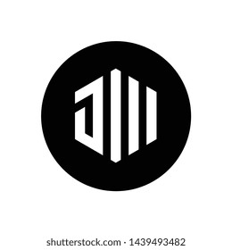 Initial Letter JW or JM, Hexagon Shape Logo Icon, Combined With Black Circle