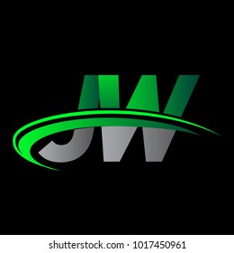 initial letter JW logotype company name colored green and black swoosh design. vector logo for business and company identity.