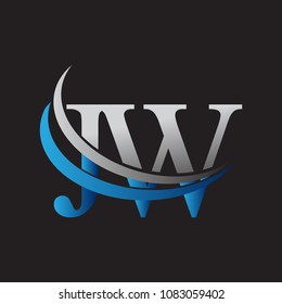 initial letter JW logotype company name colored blue and grey swoosh design. vector logo for business and company identity.