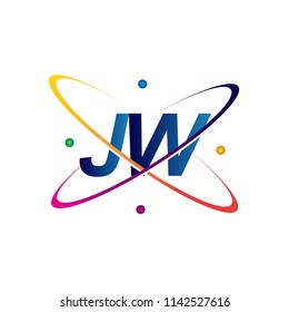 initial letter JW logotype science icon colored blue, red, green and yellow swoosh design. vector logo for business and company identity.
