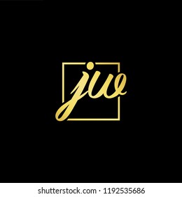 Initial letter JW WJ minimalist art monogram shape logo, gold color on black background