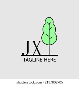 Initial letter JX with green tree logo. Minimal, simple and unique.