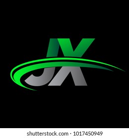 initial letter JX logotype company name colored green and black swoosh design. vector logo for business and company identity.