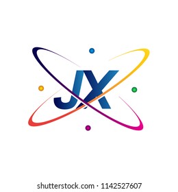 initial letter JX logotype science icon colored blue, red, green and yellow swoosh design. vector logo for business and company identity.
