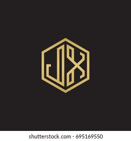 Initial letter JX, minimalist line art hexagon logo, gold color on black background