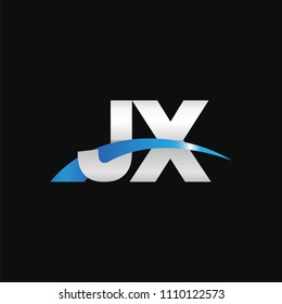 Initial letter JX, overlapping movement swoosh logo, metal silver blue color on black background