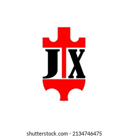 Letra inicial logotipo simple del escudo de la corona roja JX. Mínimo y único.