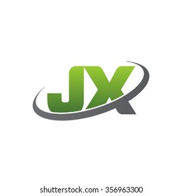 initial letter JX swoosh ring company logo green gray