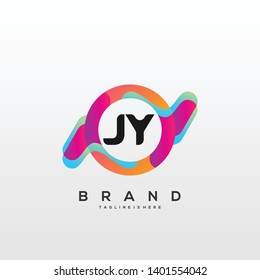 Initial letter JY logo with colorful circle background, letter combination logo design for creative industry, web, business and company. - Vector