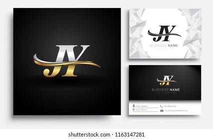 initial letter JY logotype company name colored gold and silver swoosh design. Vector sets for business identity on white background.