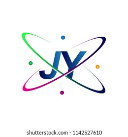 initial letter JY logotype science icon colored blue, red, green and yellow swoosh design. vector logo for business and company identity.
