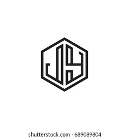 Initial letter JY, minimalist line art monogram hexagon logo, black color