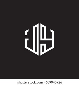 Initial letter JY, minimalist line art monogram hexagon shape logo, white color on black background