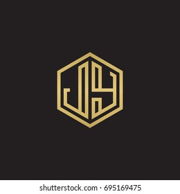 Initial letter JY, minimalist line art hexagon logo, gold color on black background