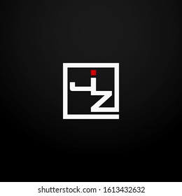 Initial letter JZ linked square logo white and red color. Corporate identity design template element. Industry, finance, bank logotype. Square group, technology interaction, network integrate concept.