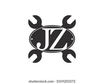 Initial letter JZ logo automotive club with crossed wrench black