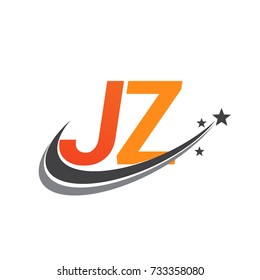 initial letter JZ logotype company name colored orange and grey swoosh star design. vector logo for business and company identity