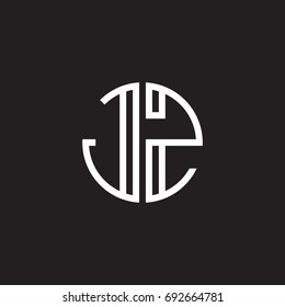 Initial letter JZ, minimalist line art monogram circle shape logo, white color on black background