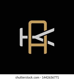 Initial letter K and A, KA, AK, overlapping interlock logo, monogram line art style, silver gold on black background