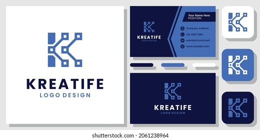 Letra inicial K Resumen Tecnología Conexión diseño del logotipo con tarjeta de visita de plantilla