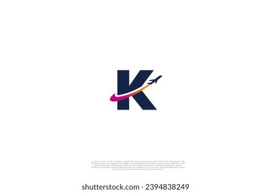 Initial Letter K and airplane for agency travel check, transport, logistics, delivery logo design. Vector illustration template
