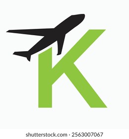 Initial Letter K Airplane Logo Concept For Travel Symbol And Transportation Sign